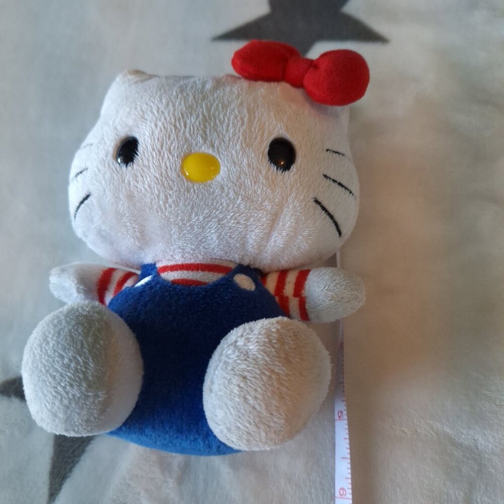 2009 TY Hello Kitty By Sanrio Plush 5.5" Blue Overalls Striped Red Shirt - Picture 7 of 8